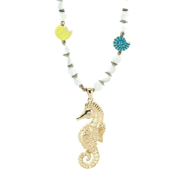 Summer Magic Seahorse & Shell Beaded Necklace For Sale In Miami - Image 6 of 11
