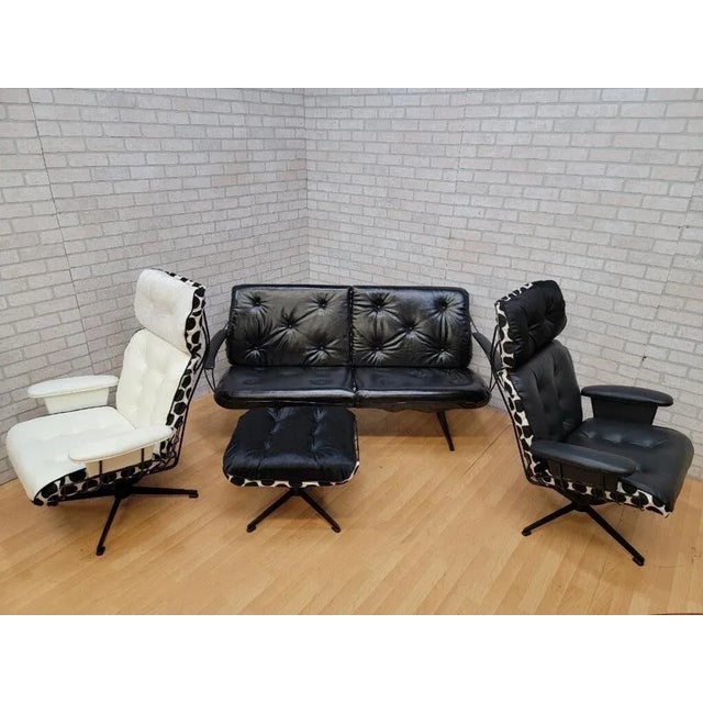 MCM Homecrest Black Wire 2 Swivel Lounges, Loveseat and Ottoman Newly Reupholstered For Sale - Image 11 of 11