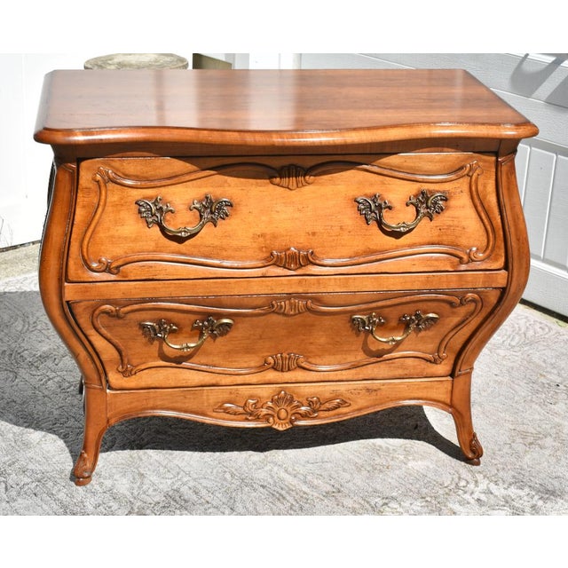 Wood Vintage Century French Provincial Bombe' Cherry Commode For Sale - Image 7 of 13