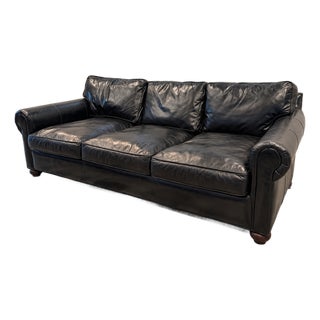Restoration Hardware Lancaster Luxe Black Leather Sofa For Sale
