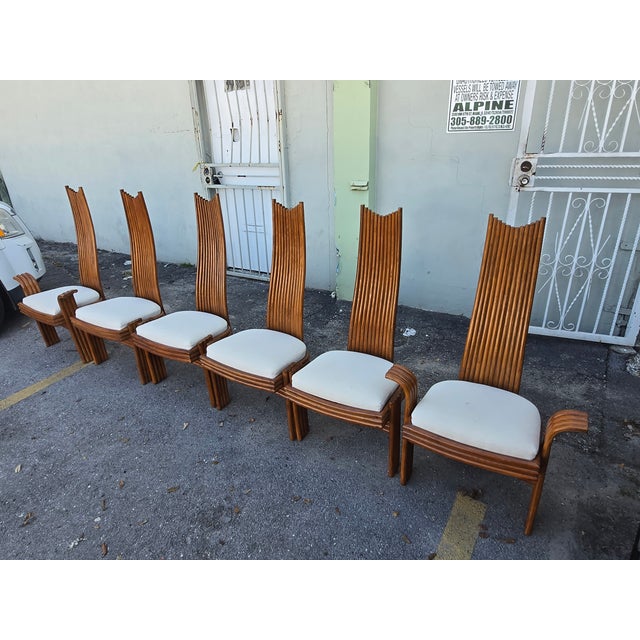 1970's Italian Modernist Rattan Dining Chairs - Set of 6 For Sale - Image 4 of 18