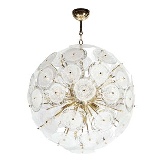 Polished Brass Sputnik Chandelier with Hand Blown Translucent Murano Glass Discs For Sale