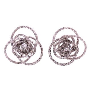 18 Karat White Gold Diamond Flower Swirl Stud Earrings by H2 at Hammerman For Sale