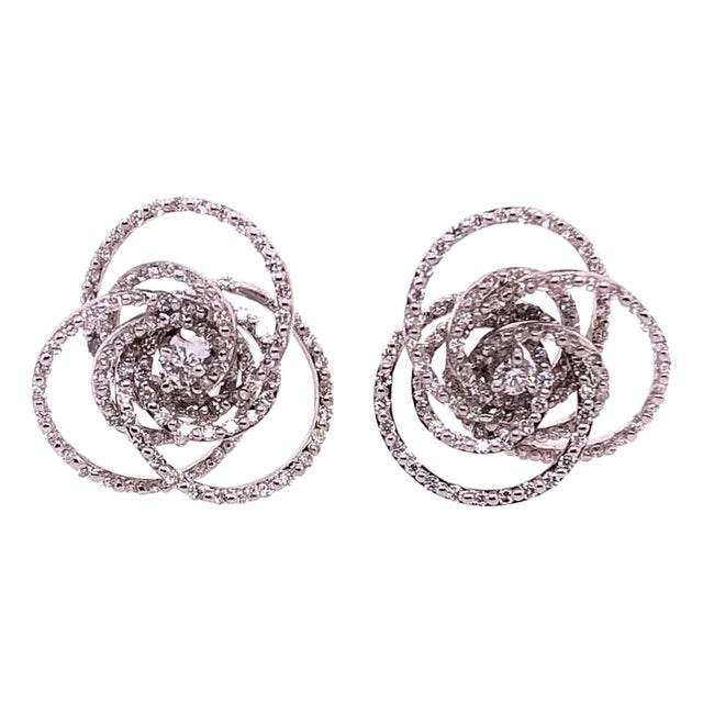 18 Karat White Gold Diamond Flower Swirl Stud Earrings by H2 at Hammerman For Sale