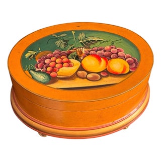 Maitland-Smith Hand Painted Fruit Box With Brass Hand Handle For Sale