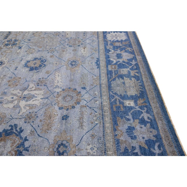 Textile Apadana's Persian Style Mahal Handmade Blue Oversize Wool Rug For Sale - Image 7 of 11