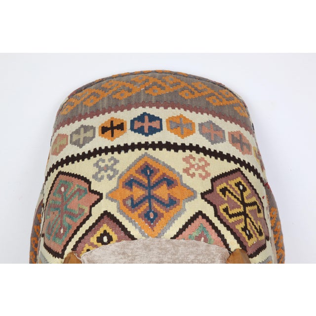 Handwoven Tribal Kilim Upholstered Armchair – Comfortable Handmade Bergere Chairs For Sale - Image 11 of 12