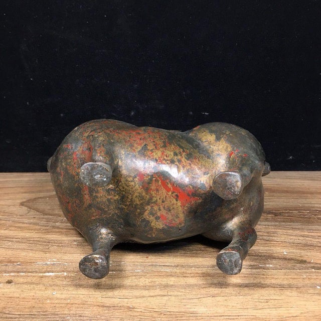 Antique Bronze Tang Style Horse Sculpture – 6.5" Gilt & Red Pigment Figure For Sale - Image 9 of 9