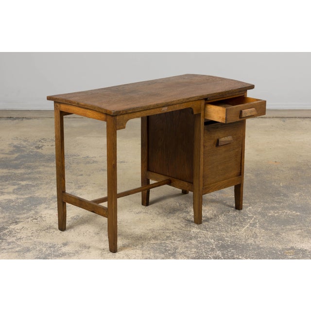 1940s Petite French Art Deco Oak Office Desk For Sale - Image 10 of 17