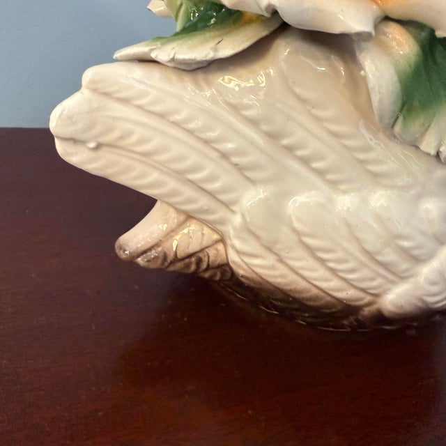 Off-white Vintage Italian Capodimonte Porcelain Swan Centerpiece With Sculpted Rose Bouquet For Sale - Image 8 of 12