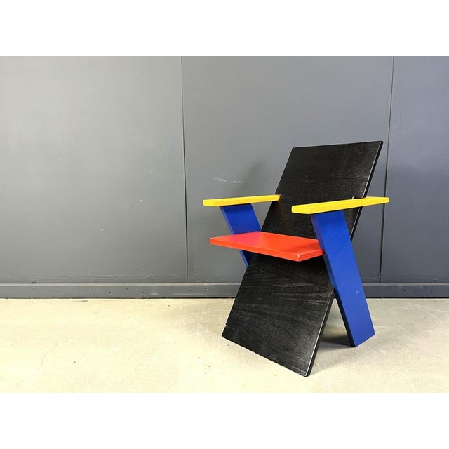 Wood Postmodern Armchair in the style of Gerrit Thomas Rietveld, 1980s For Sale - Image 7 of 14