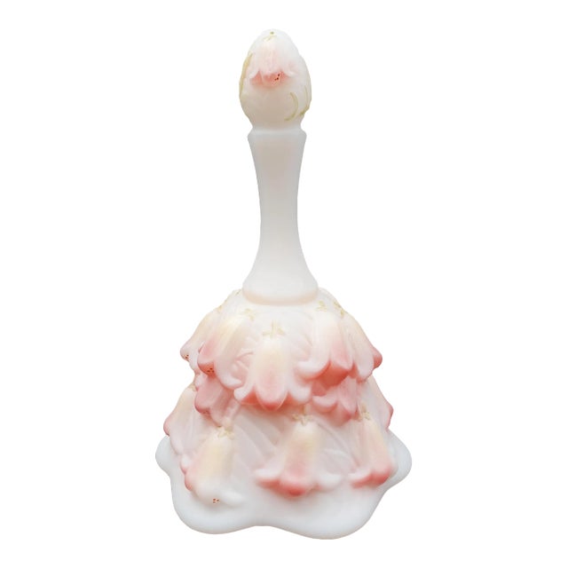 Mid 20th Century Fenton K. Brightbill Signed Pink Satin Lily of the Valley 95th Anniversary Bell For Sale