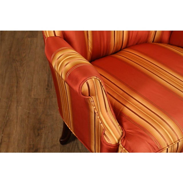 Red Custom Quality Pair Of Mahogany Fanback Wing Chairs For Sale - Image 8 of 18