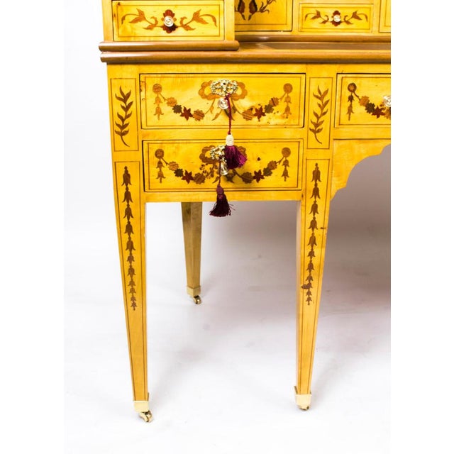 Vintage Satinwood Marquetry Writing Desk, 1990s For Sale - Image 11 of 18