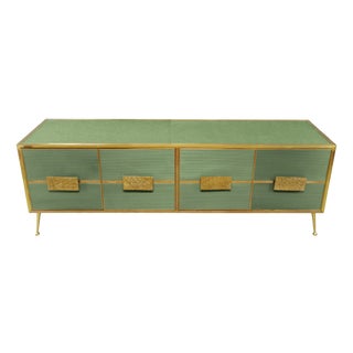 Italian Birch Sideboard in Light Green with Grisinato Glass Doors from Justfurnituress SRL For Sale
