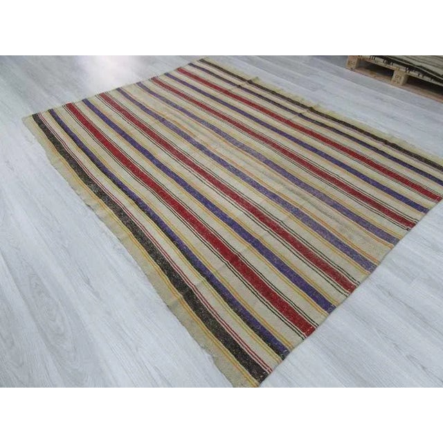 1960s Vintage Striped Turkish Kilim Rug - 6'2" x 8'2: For Sale - Image 5 of 6