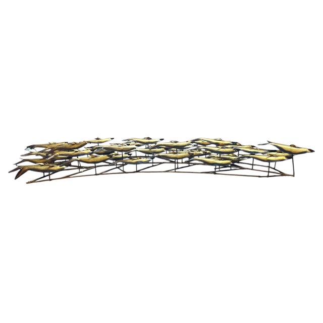 Mid 20th Century Brass Brutalist School of Fish Wall Art Sculpture For Sale In Los Angeles - Image 6 of 6