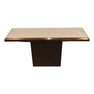 Minimalist Console in Travertine and Patinated Metal, 1970s For Sale
