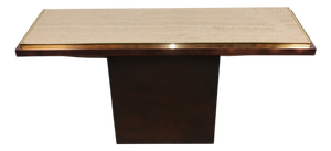Minimalist Console in Travertine and Patinated Metal, 1970s