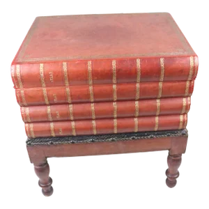 French Louis Philippe Leather Faux Book Side Table