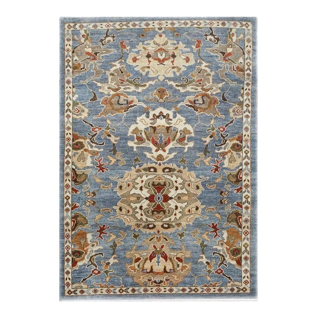 21st Century Afghan Wool Sultanabad 4x6 Slate Blue, Ivory, & Rust Handmade Area Rug #1143469 For Sale