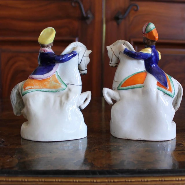 Pair of Staffordshire Figures, Lady and Gentleman, Mounted on Horses For Sale - Image 6 of 8