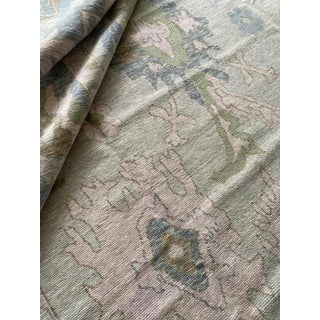 Modern Handknotted Oushak Rug in Fog, Pale Pink & Sage Green, 12' x 15' For Sale