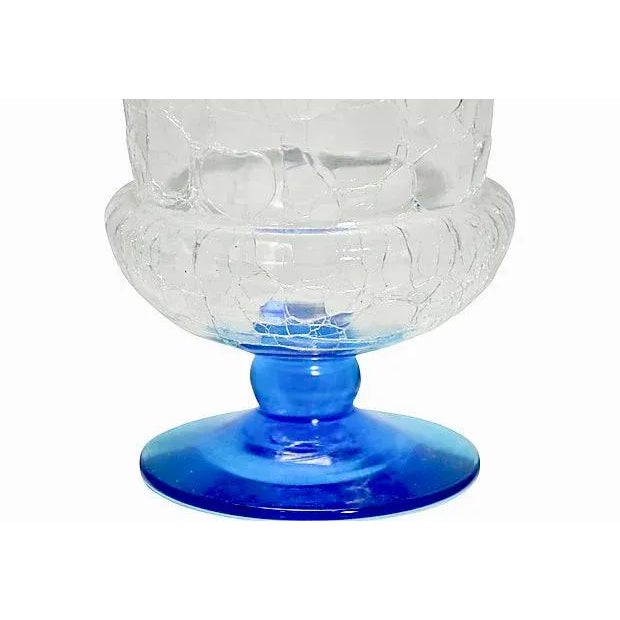 1940s Blenko 1940s Vintage Blue Crackle Art Glass Urn For Sale - Image 5 of 8