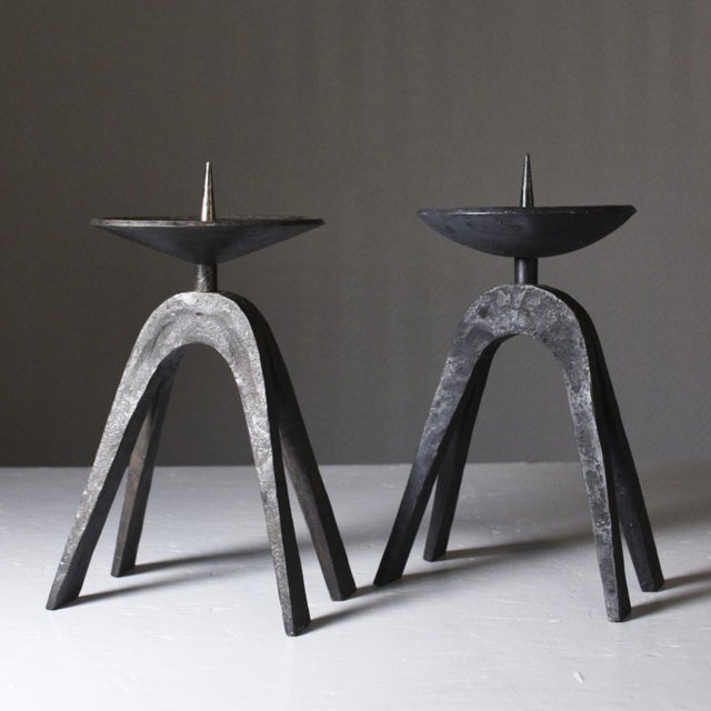 Mid-Century Modern French Brutalist Candleholders in Wrought Iron, Set of 2 For Sale - Image 15 of 15