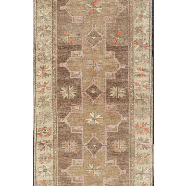Textile Vintage Turkish Kars Gallery Rug With Soft Taupe and Mocha Geometric Design For Sale - Image 7 of 14