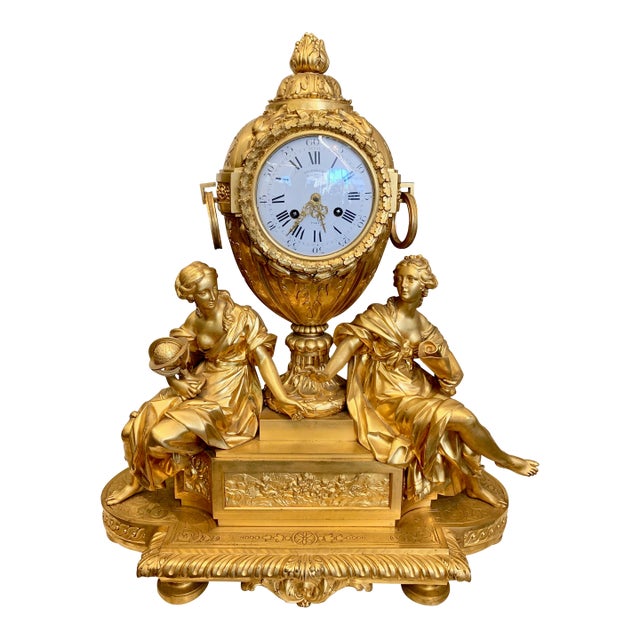 Antique French Ormolu Mantel Clock by Victor Paillard, Paris – Gilt Bronze Figural Clock, 19th Century For Sale