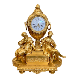 Antique French Ormolu Mantel Clock by Victor Paillard, Paris – Gilt Bronze Figural Clock, 19th Century