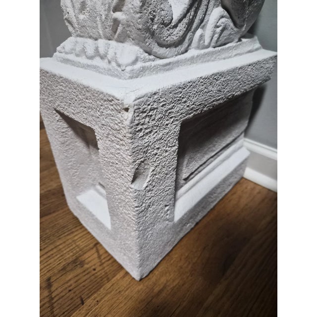 White Vintage Neoclassical Egyptian Revival Sandstone Sphinx Pedestal Console Table For Sale - Image 8 of 9