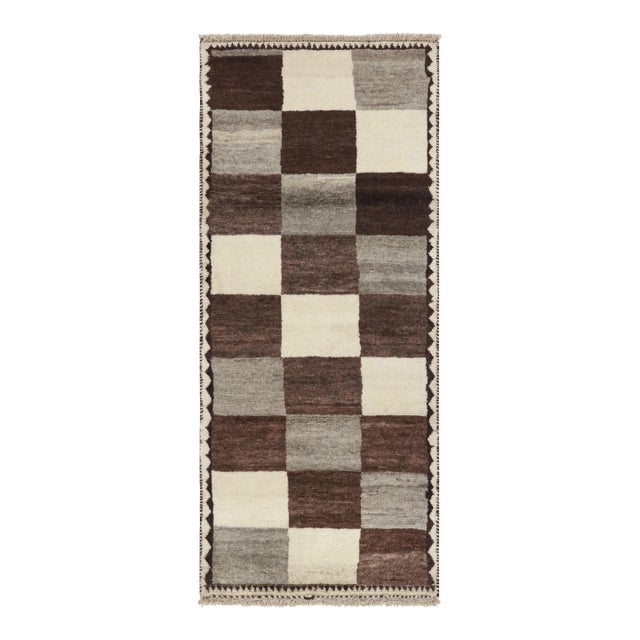 Vintage Gabbeh Persian Runner Rug, Brown & Gray Geometric Pattern - Rug & Kilim For Sale
