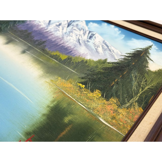 Blue Original Signed and Framed Painting on Canvas by J. Ratledge C1989 'Mountain Landscape' For Sale - Image 8 of 12