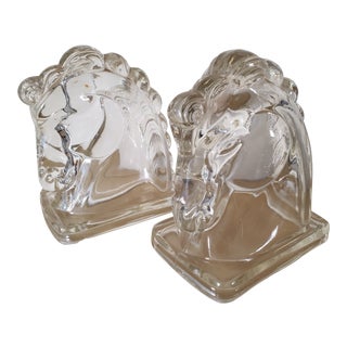 Vintage Glass Horse Head Bookends - a Pair For Sale