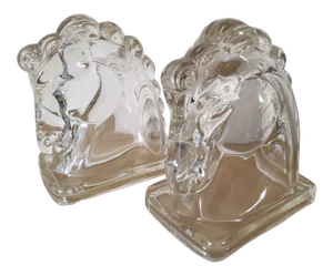Vintage Glass Horse Head Bookends - a Pair