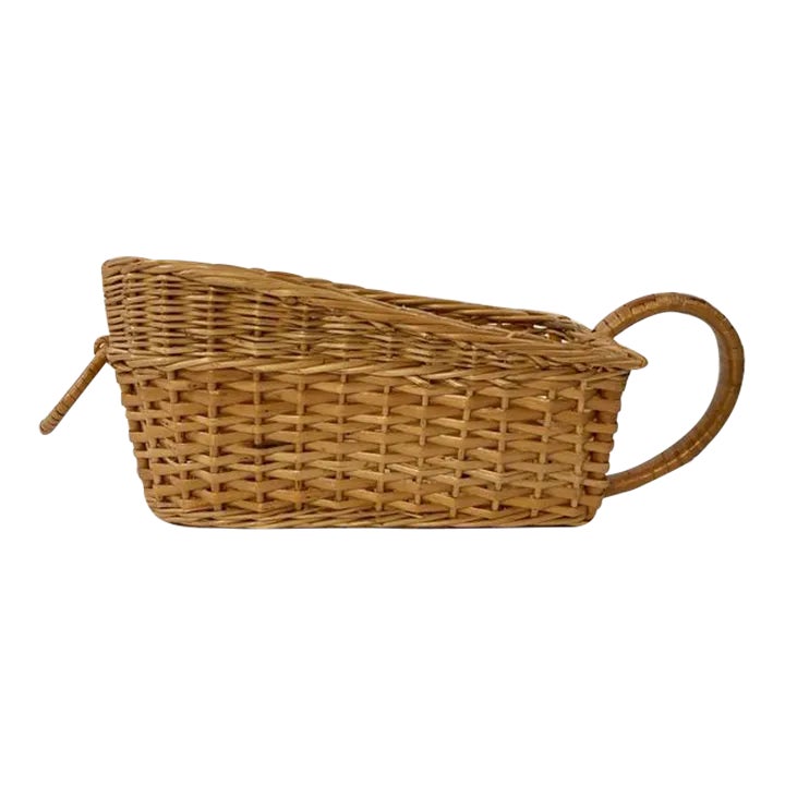 Vintage Boho Wicker Wine Bottle Holder Basket Carry Handle Picnic Caddy
