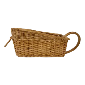 Vintage Boho Wicker Wine Bottle Holder Basket Carry Handle Picnic Caddy Bamboo