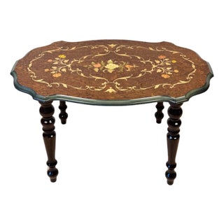 Vintage Italian Rococo Inlaid Fruitwood Cocktail Side Table For Sale
