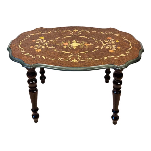 Vintage Italian Rococo Inlaid Fruitwood Cocktail Side Table For Sale