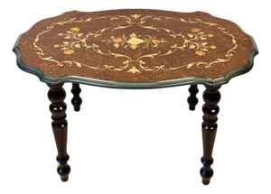 Vintage Italian Rococo Inlaid Fruitwood Cocktail Side Table