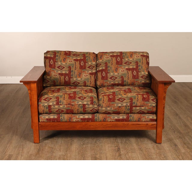Bassett Furniture Mission Style Oak Spindle Settee For Sale - Image 13 of 18