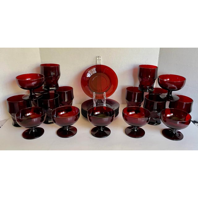 MidCentury Ruby Red Glass Tumbler, Goblet and Plate Set Chairish