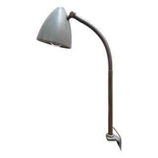 Vintage Articulated Desk Lamp with Clamp Grey Metal, 1950s For Sale