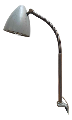 Vintage Articulated Desk Lamp with Clamp Grey Metal, 1950s