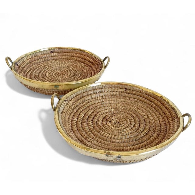 Mid-Century Italian Rattan and Brass Baskets, 1970s, Set of 2 For Sale - Image 16 of 18