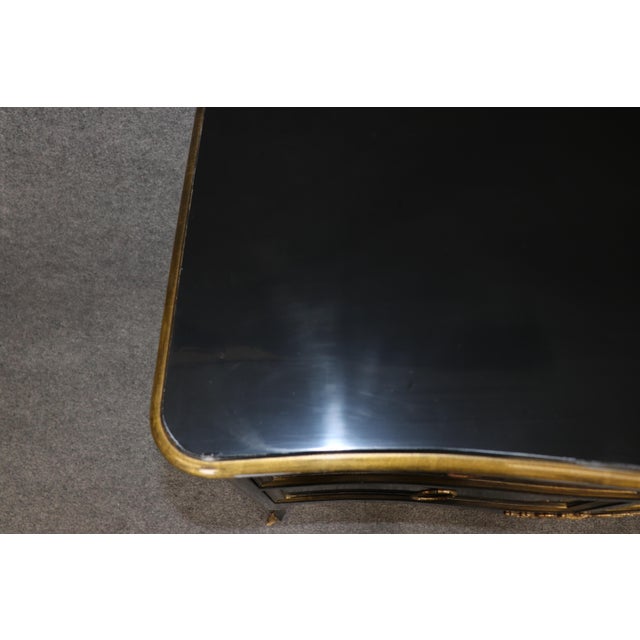 Black Pair Vintage Ebonized and Gilt Louis XV Style Brass Mounted Commodes by Bodart For Sale - Image 8 of 14