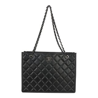 Black Quilted Caviar CC Shopping Tote For Sale
