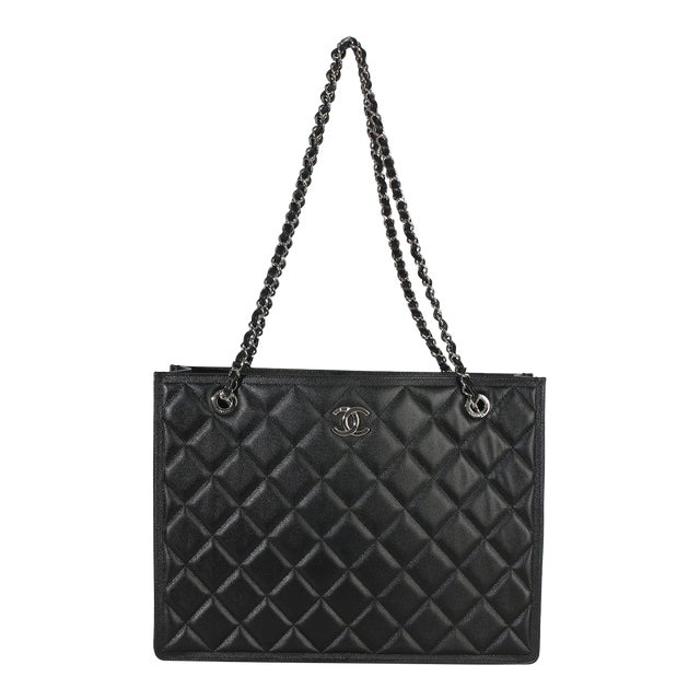 Black Quilted Caviar CC Shopping Tote For Sale